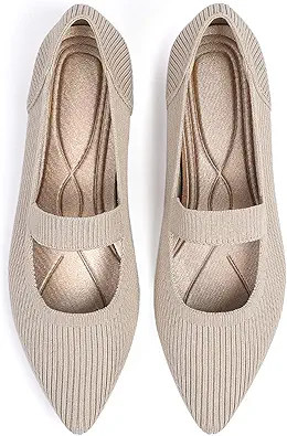 Women's Flats Shoes Pointed Toe Knit Washable Ballet Comfortable Dressy Mary Jane Flat | Amazon (US)