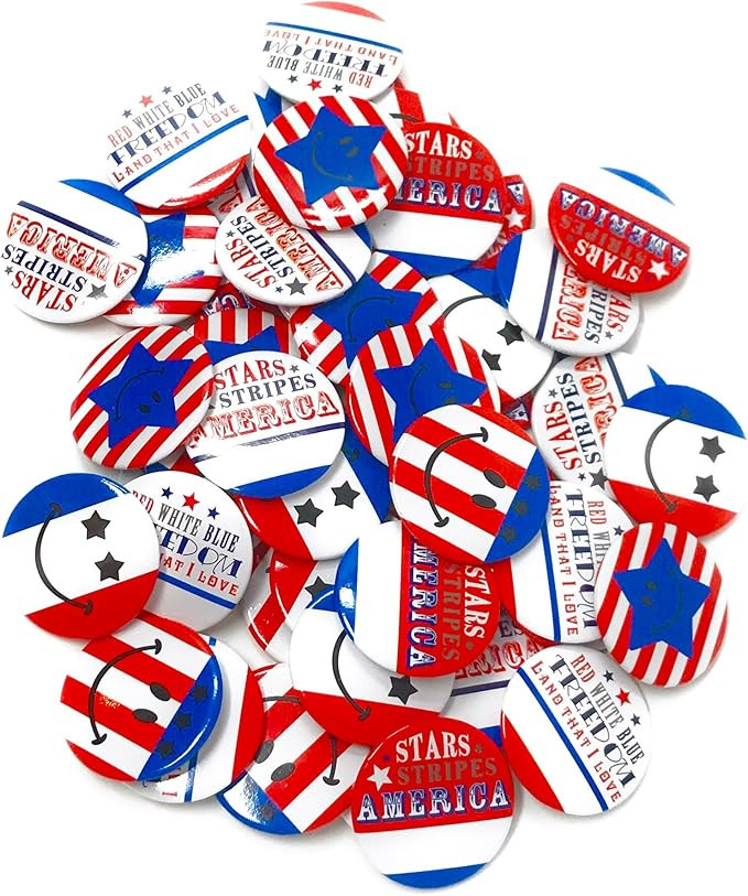 Funiverse 100 Bulk 2" Patriotic Buttons - 4th of July Parade or Fourth of July Party | Amazon (US)