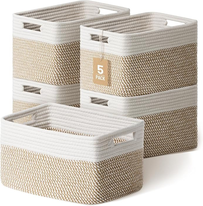 5 Pack Woven Storage Baskets, Decorative Storage Bins for Organizing | Amazon (US)
