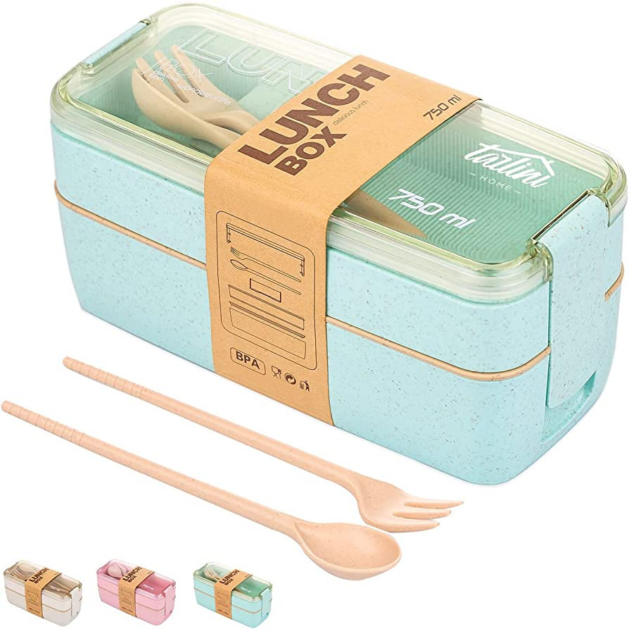 The All-in-one Lunch Bento Box -Two Stackable Meal Prep Kids Bento Box- Dishwasher Safe,Utensils,... | Amazon (US)