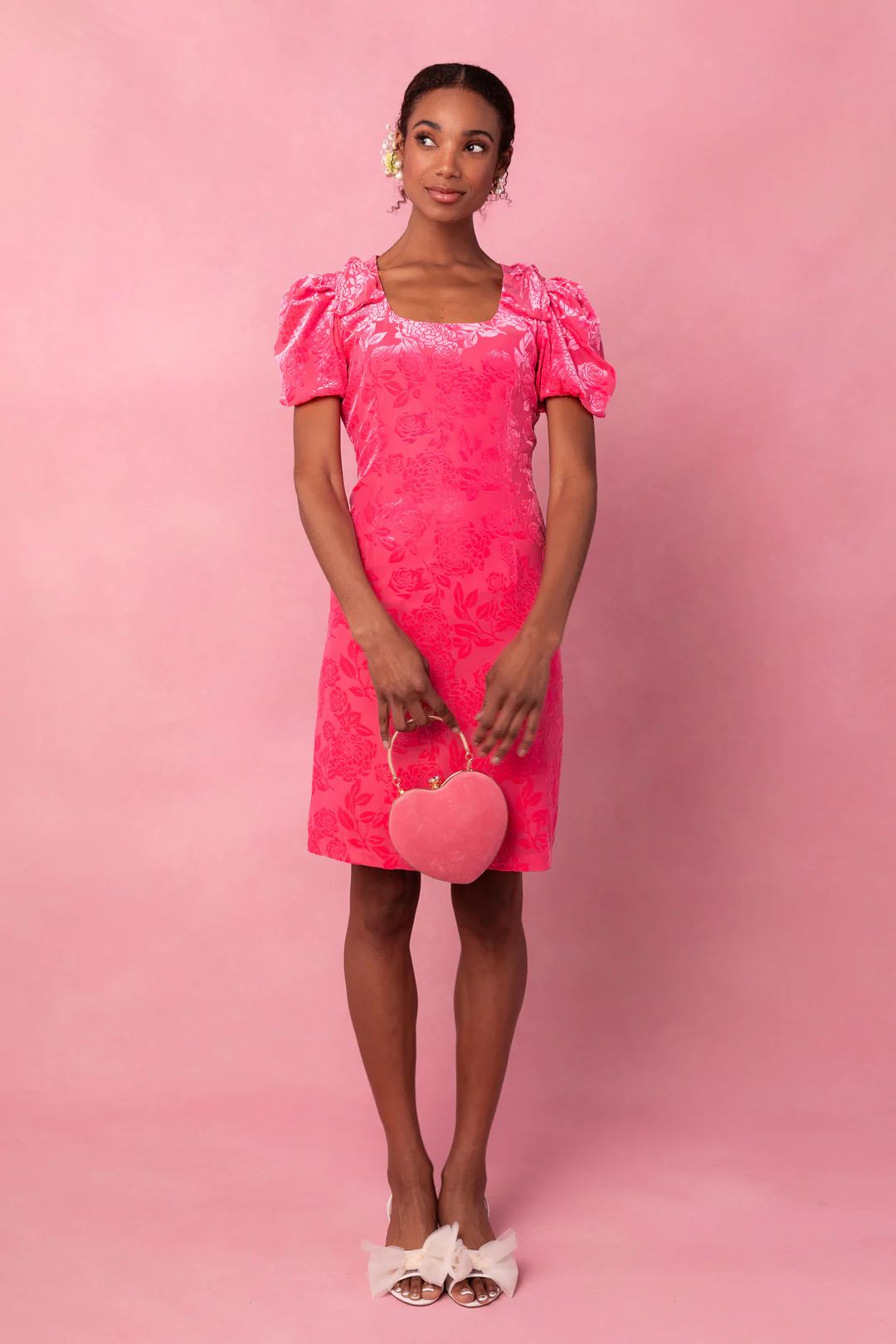 Nina Bow Dress in Pink Velvet | Ivy City Co