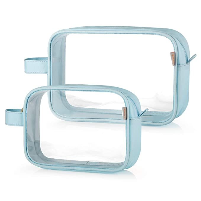 GAGAKU Clear Toiletry Bag Transparent Makeup Bags Set Waterproof Wash Bag 2pcs - Light Blue | Amazon (US)