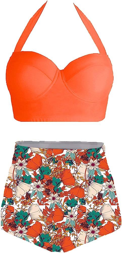 AMOURRI Womens Vintage Polka Underwire High Waisted Swimsuit Bathing Suits Bikini | Amazon (US)