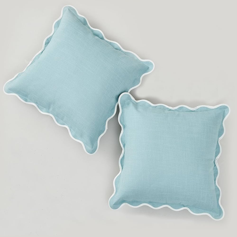 Scalloped Throw Pillow Covers Set of 2 for Living Room, Soft Cotton & Cozy Linen, Boho Sytle Deco... | Amazon (US)