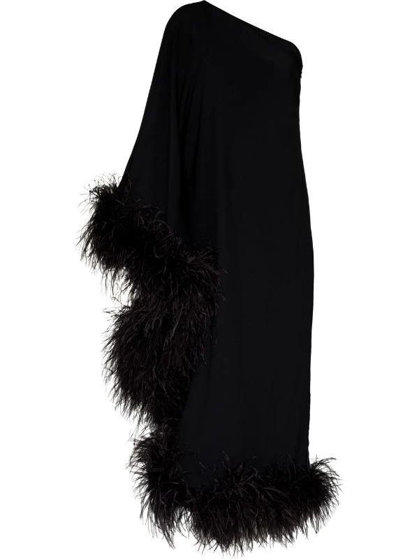 Taller Marmo Ubud one-shoulder feather-trim Gown - Farfetch | Farfetch Global