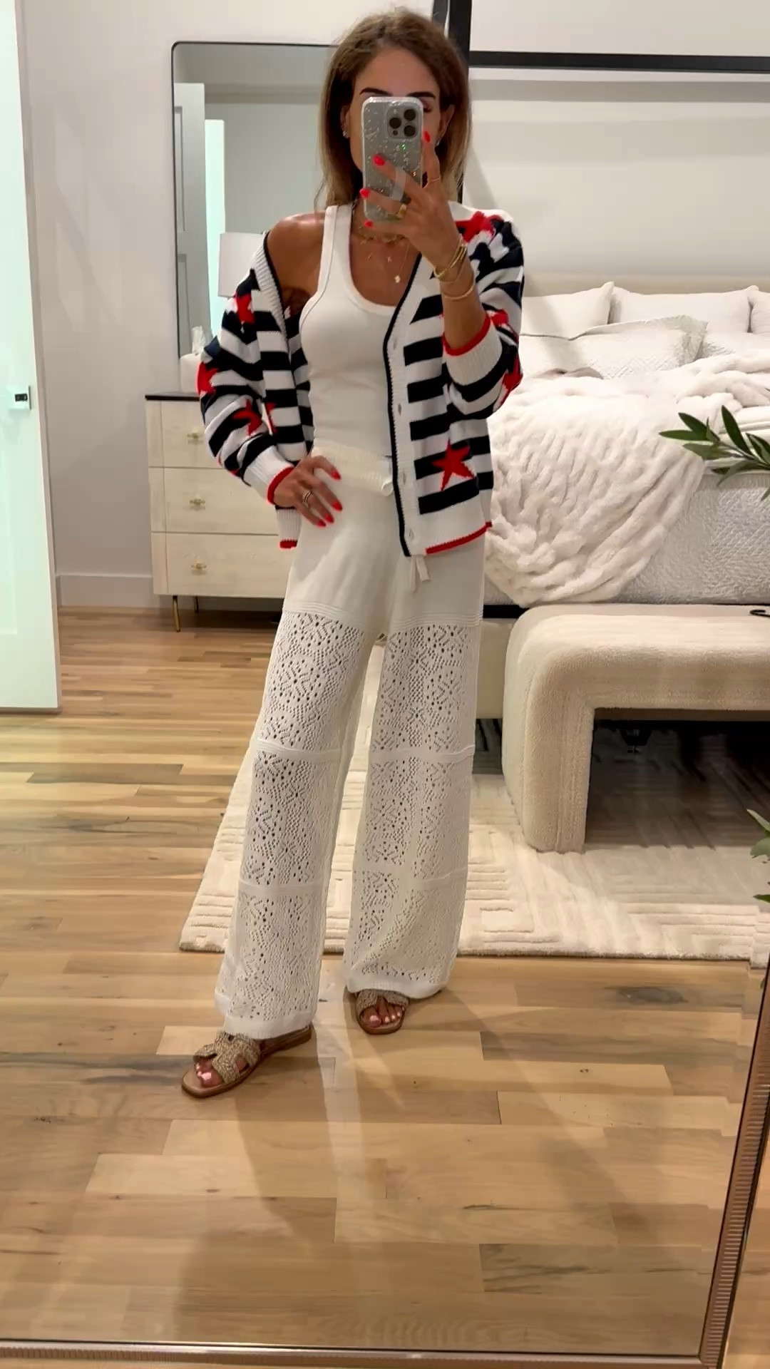 Festive Memorial Day outfit idea. Love these crochet knit pants with this red white and blue cardigan size xs

#LTKPetite #LTKSaleAlert #LTKSeasonal