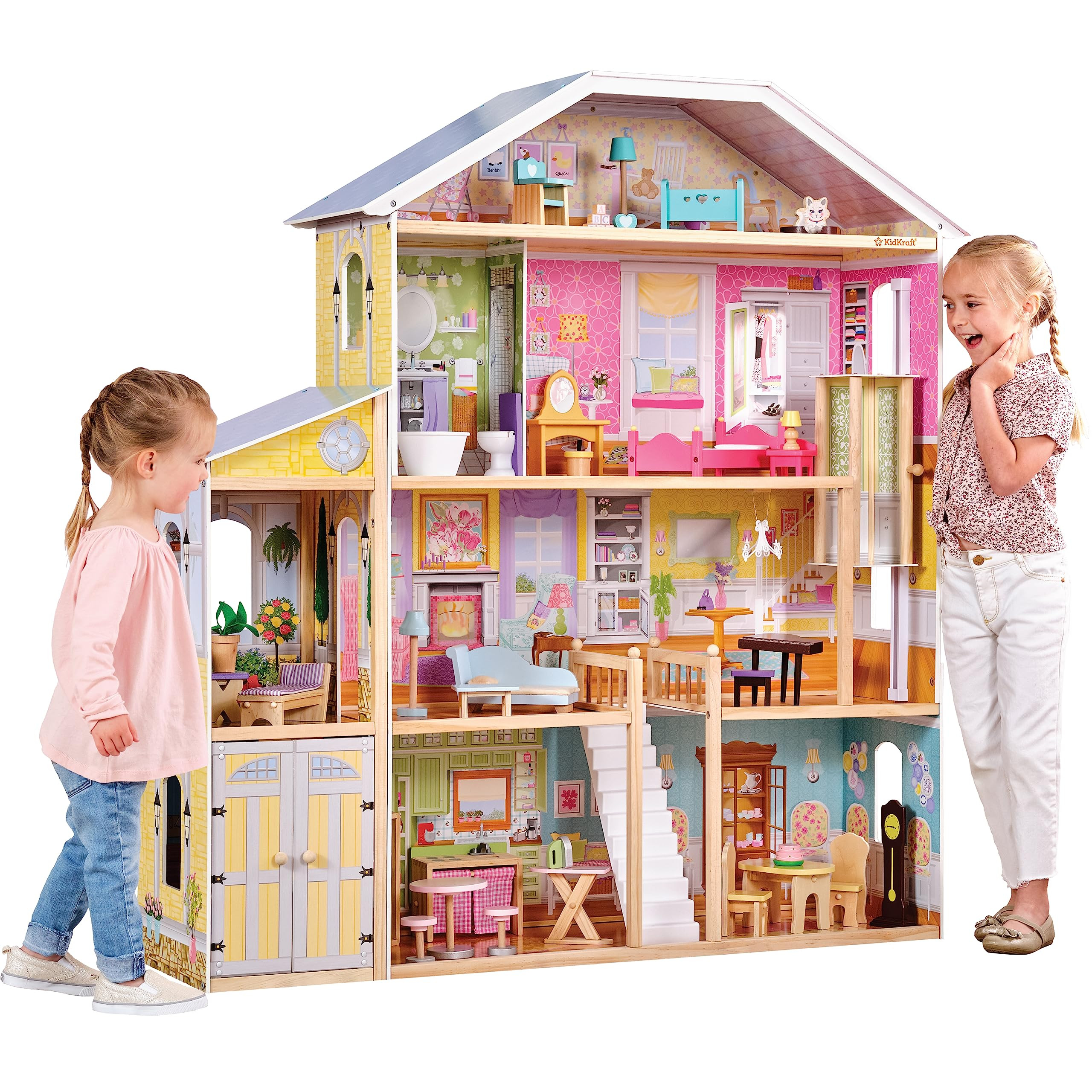 KidKraft Majestic Mansion Wooden Dollhouse with 34-Piece Accessories, Working Elevator and Garage... | Amazon (US)