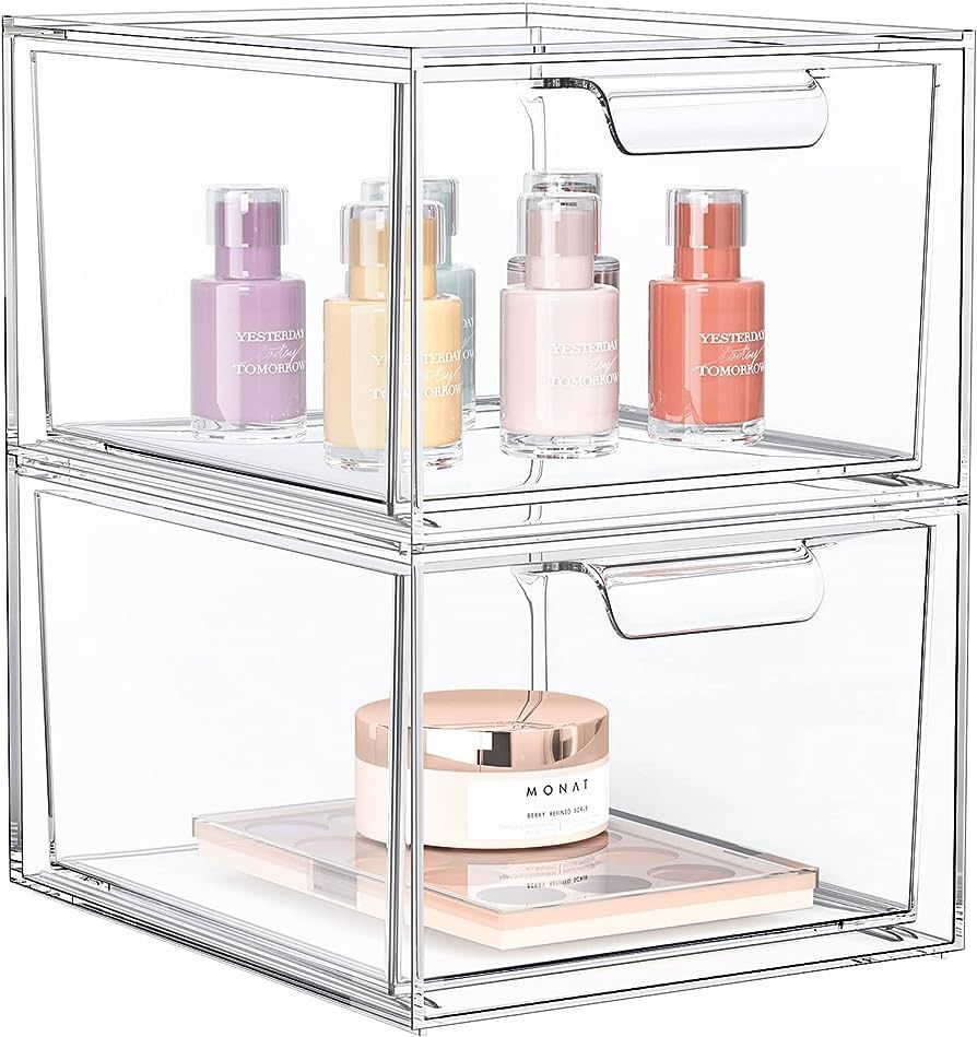 SpaceHacks 2 Pack Stackable Makeup Organizer and Storage, Acrylic Organizers，Clear Plastic Stor... | Amazon (US)