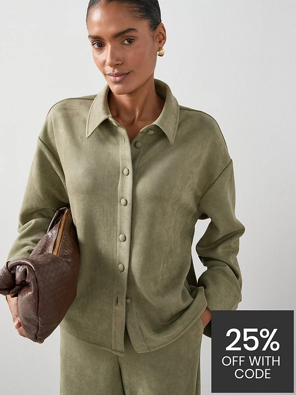The Very Collection Suedette Shirt Co-ord - Green | Very (UK)