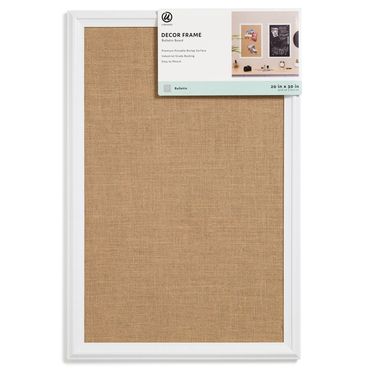 U Brands 20"x 30" Burlap Bulletin Board White Wood Frame | Target