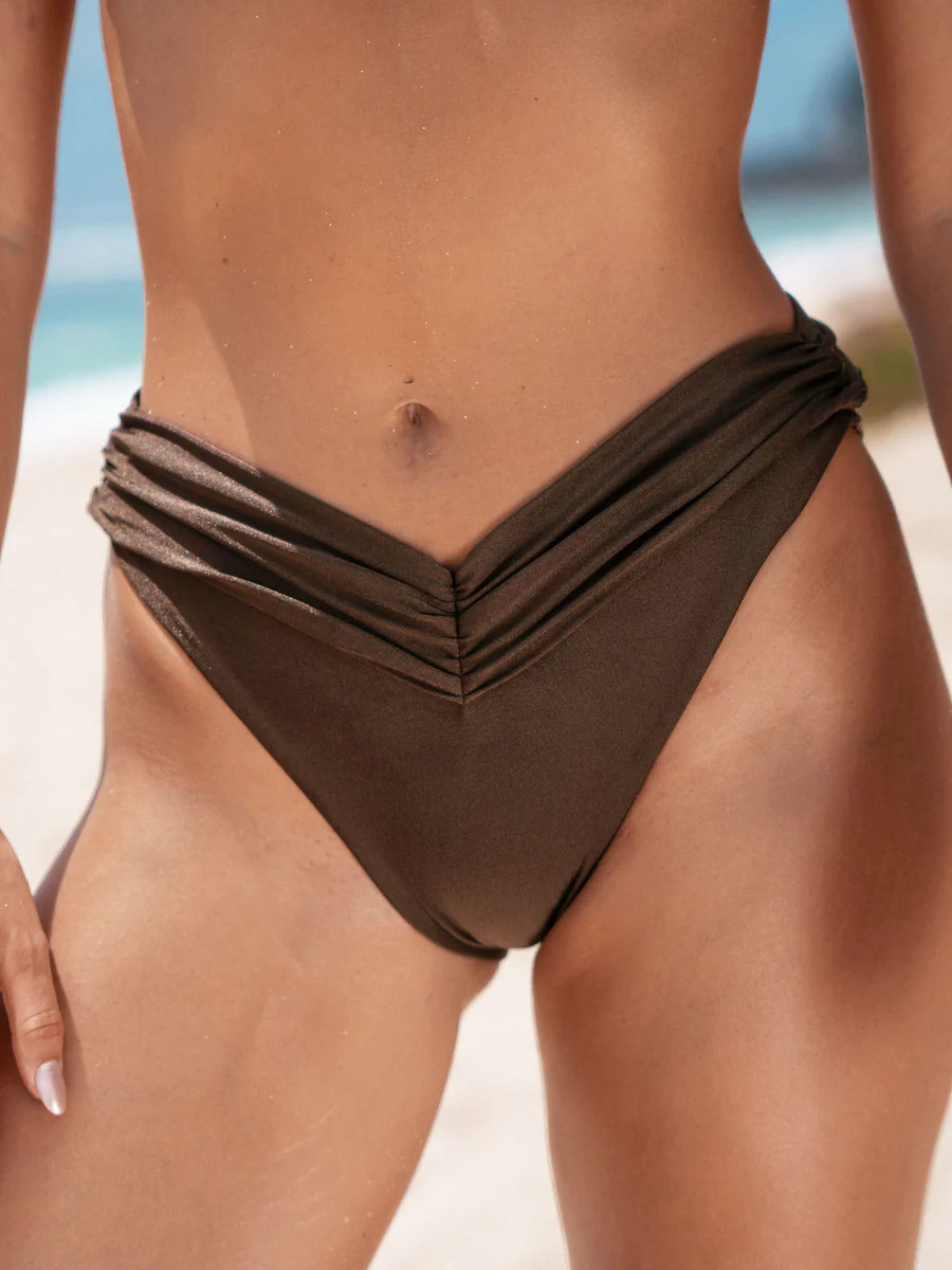 Dark Coffee Ruched Bikini Bottom & Reviews - Dark Coffee - Sustainable Bikinis | BERLOOK | BERLOOK