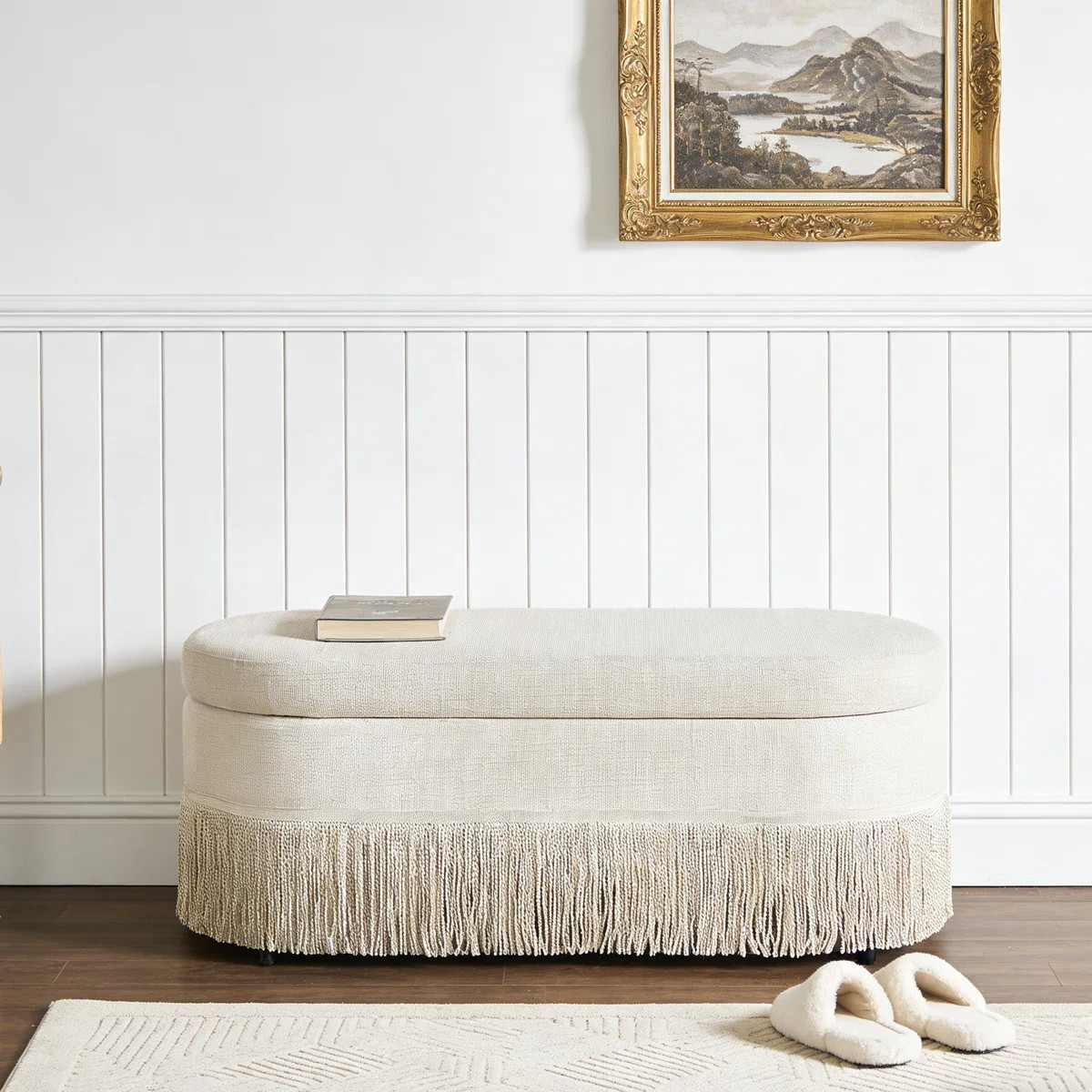 Oval Upholstered Fringe Storage Bench | Wayfair North America