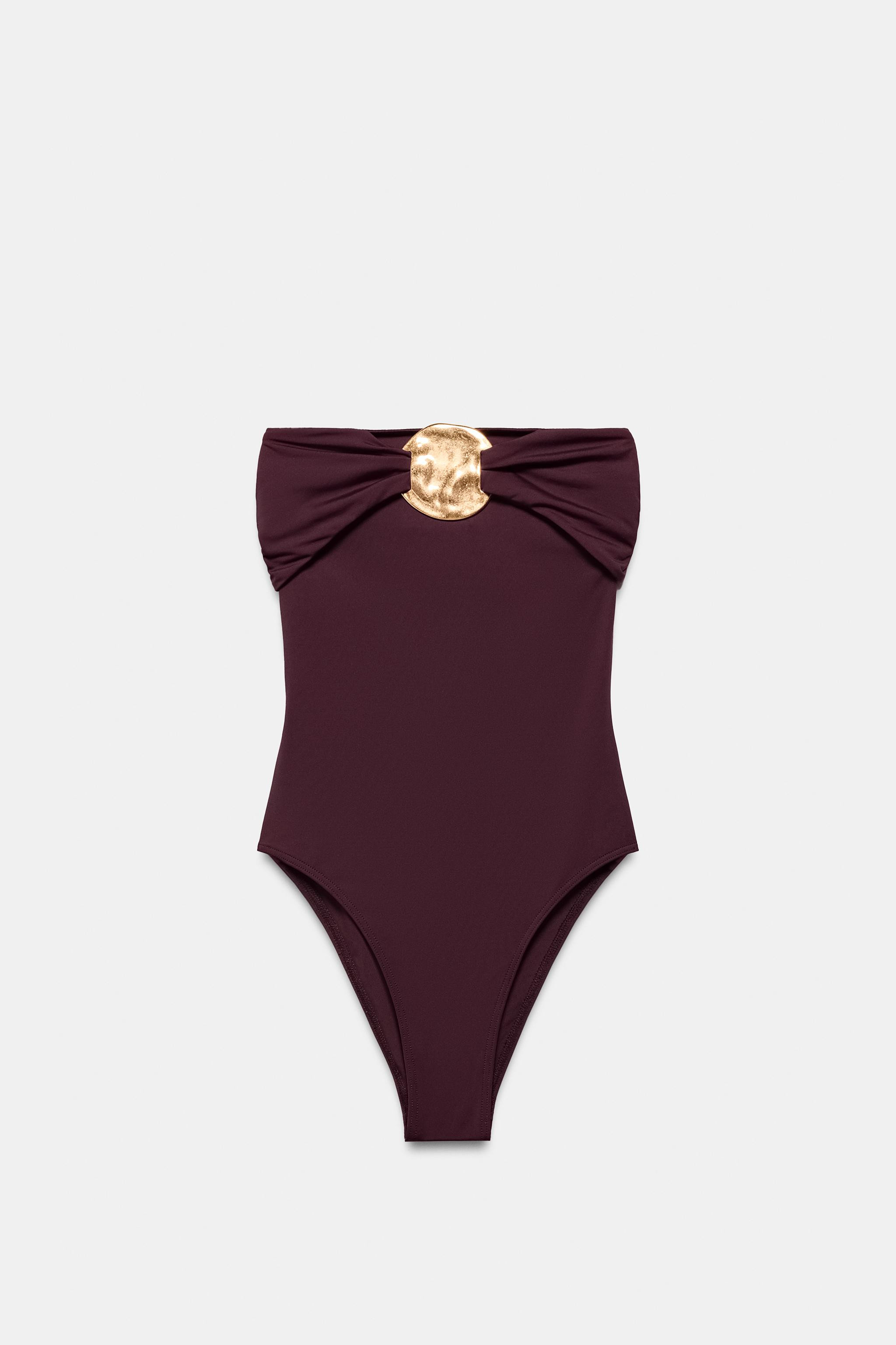 METALLIC PIECE BANDEAU SWIMSUIT | Zara Canada