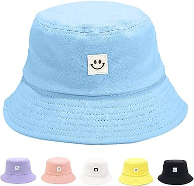 Kids Sun Hat Smile Face Bucket Hat for Girls Boys Summer Sun Protection Cotton Unisex Beach Cap | Amazon (US)