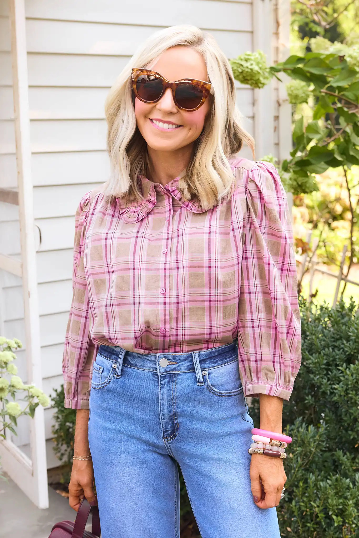 Sloane Multi Plaid Collared Top | Avara