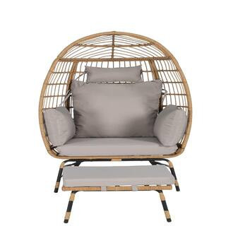 Wicker Outdoor Lounge Chair with Gray Cushion, Ottoman | The Home Depot