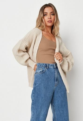 Recycled Cream Batwing Knit Cardigan | Missguided (US & CA)