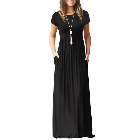 Cogild Dress for Womens Summer Casual Solid Color Maxi Dresses Plus Size Sun Dresses | Walmart (US)
