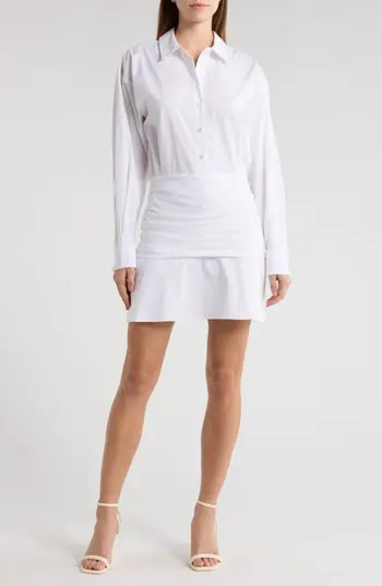 STAUD Indya Long Sleeve Stretch Cotton Mini Shirtdress in White at Nordstrom Rack, Size 2 | Nordstrom Rack