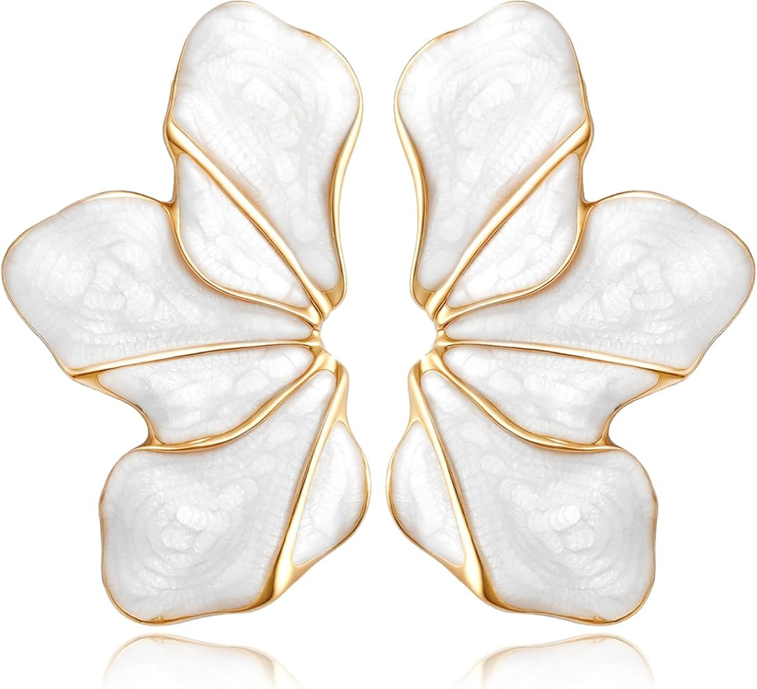 Chunky Gold Earrings for Women Large Gold flower Earrings Tropical White Floral Earring Big Summe... | Amazon (US)