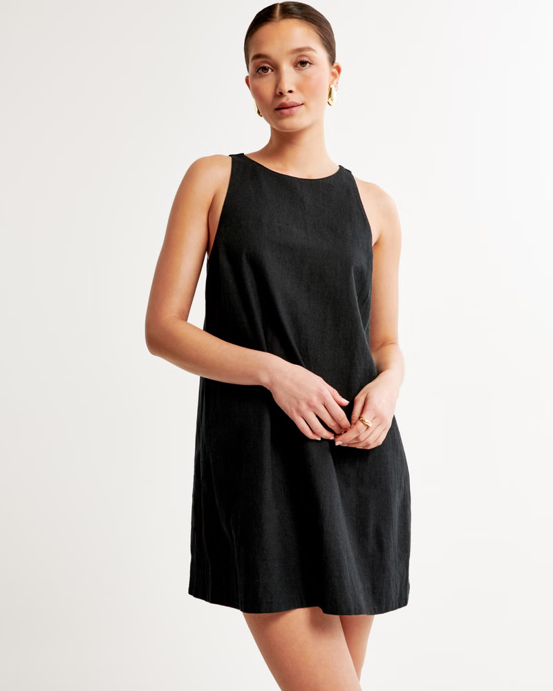 High-Neck Linen-Blend Mini Dress | Abercrombie & Fitch (US)