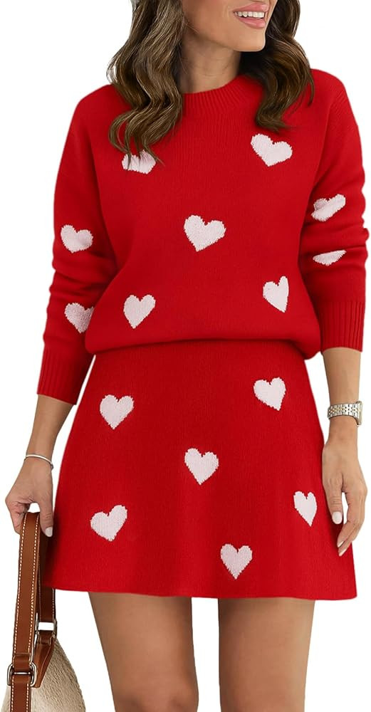 Tankaneo Womens Skirt 2 Piece Sweater Set Long Sleeve Crewneck Sweaters Pleated Mini Skirt Knit L... | Amazon (US)