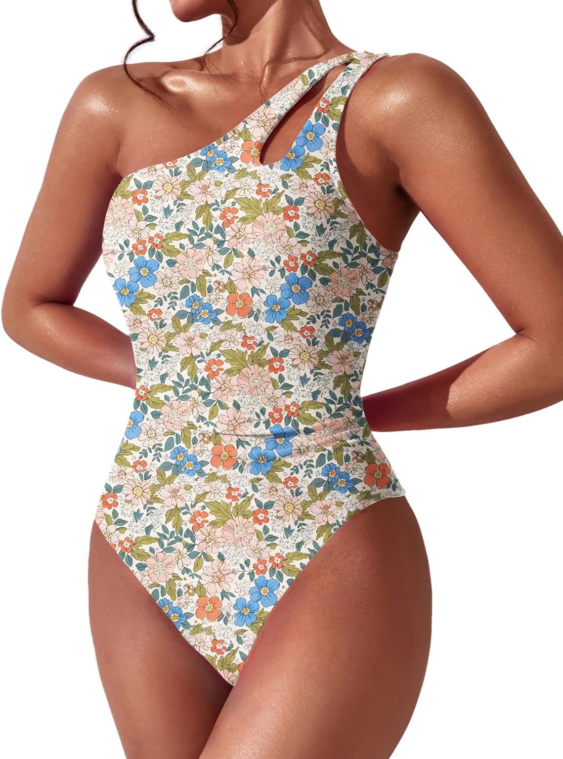 BEILON Women One Shoulder One Piece Swimsuit Tummy Control Bathing Suits Modest Full Coverage Key... | Amazon (US)