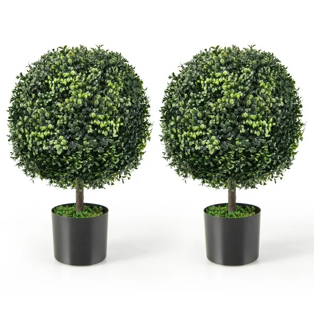 Costway 2PC 22'' Artificial Boxwood Topiary Ball Tree Office Garden Patio Desk Decoration | Walmart (US)