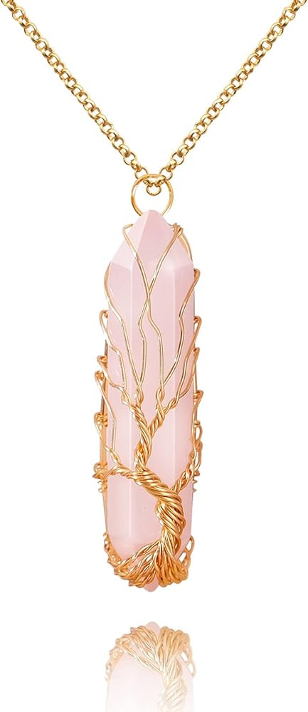 VIBILIA Healing Crystal Necklace Tree of Life Wire Wrapped Natural Stone Point Pendant Necklace H... | Amazon (US)