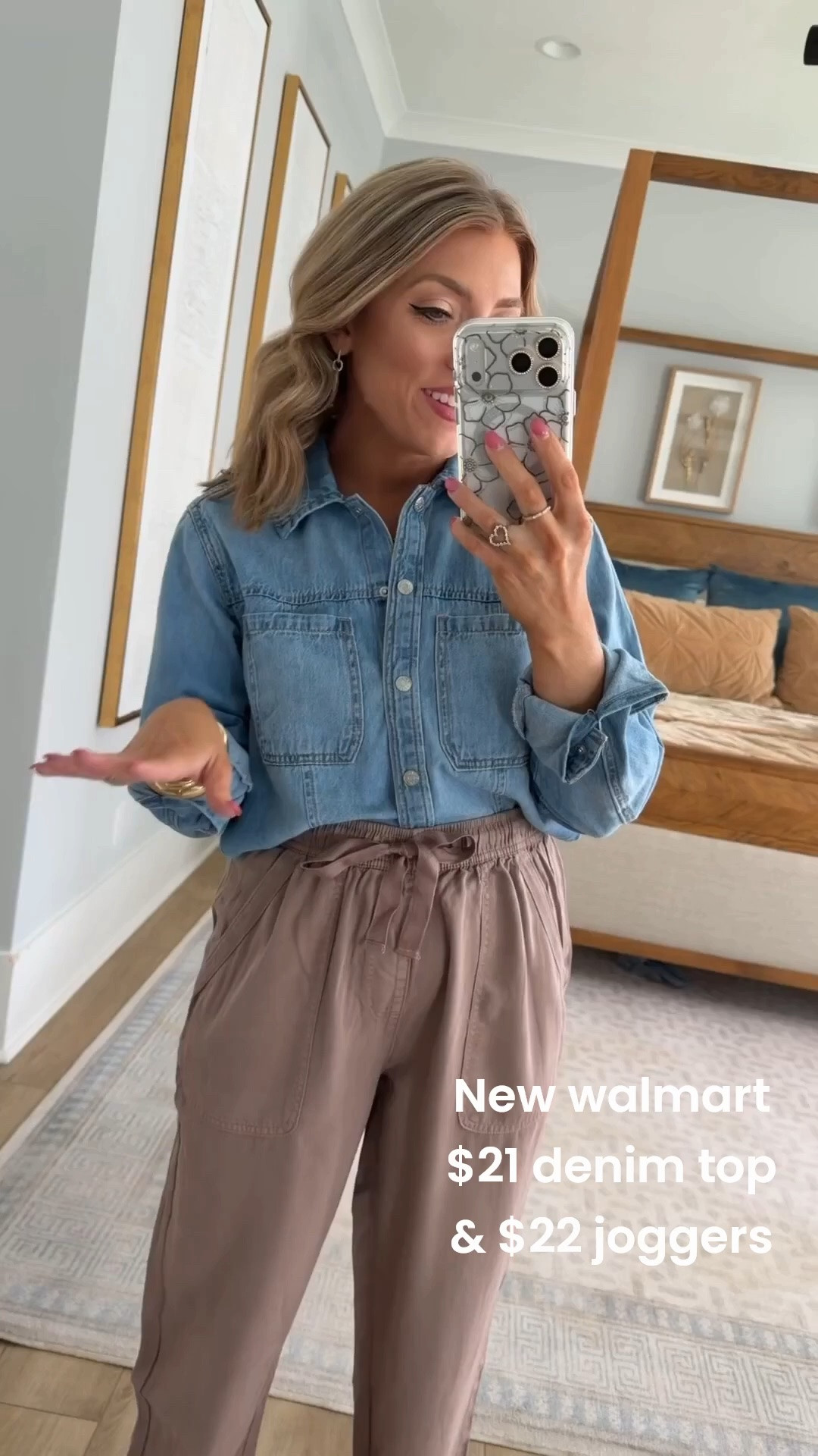 The kind of effortless outfit you’ll wear on repeat. 🤎 This lightweight denim button-up is one of those closet staples that works year-round, and these new taupe joggers are unbelievably comfortable while still looking put together. I finished the look with my favorite studded sandals and gold jewelry for an easy everyday outfit that’s perfect for running errands, lunch, or casual weekends.

Everything is from Walmart, affordable, and easy to mix and match with pieces you already own!

✨ True to size.

#walmartfashion #walmartfinds #walmartstyle #walmartnewarrivals #everydaystyle #casualoutfit #momstyle #fallfashion #transitionalstyle #affordablefashion #denimshirt #joggers #neutralstyle #ootd #budgetfriendlyfashion

#LTKootd #LTKPetite