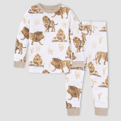 Burt's Bees Baby® Toddler Boys' 2pc Lions Snug Fit Pajama Set - Gray | Target