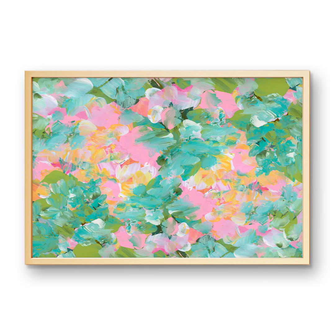 Abstract Sea Glass Flowers | Modern Teal Abstract Flower Art Print | Urban Garden Prints