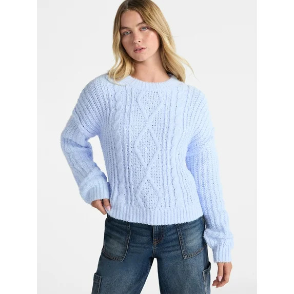 No Boundaries Cable Knit Sweater, Midweight, Women's | Walmart (US)