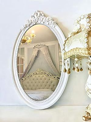 Basswood Hunters 25"x 16" Large Oval Vintage Decorative Wall Mirror, White Wooden Crown Frame, An... | Amazon (US)