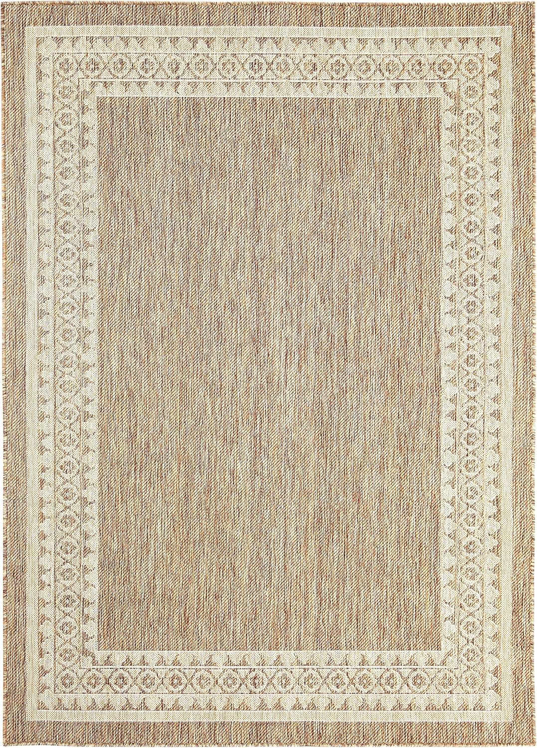 Indoor Outdoor Border Theme Area Rug (6’7” x 8’10”, Neutral) | Amazon (US)