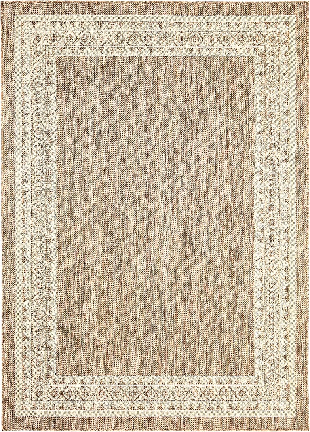 Indoor Outdoor Border Theme Area Rug (6’7” x 8’10”, Neutral) | Amazon (US)