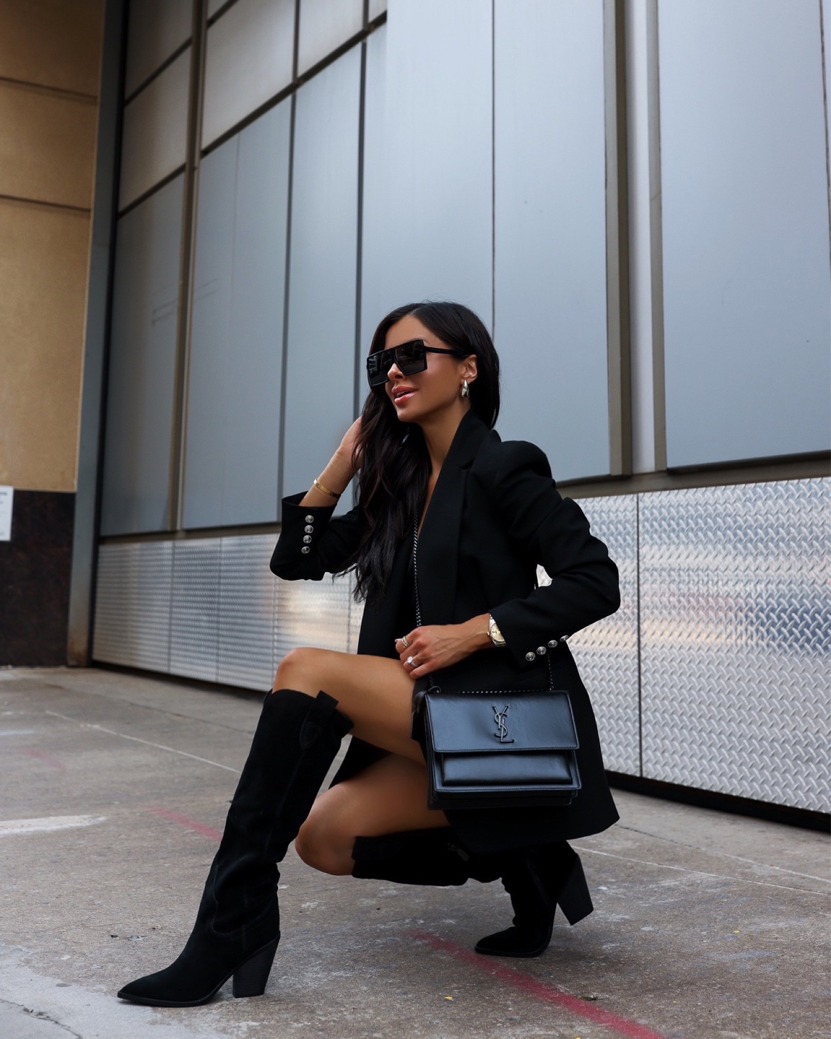Fall transitional outfit / summer date night
Black blazer
Agolde denim mini skirt 
Blondo suede calf length western black boots run true to size


#LTKshoecrush #LTKstyletip #LTKunder100