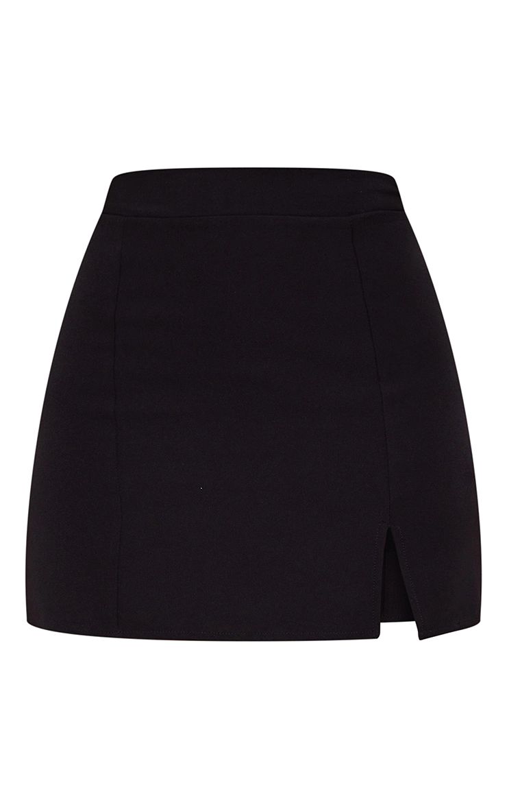 Black Woven Split Hem Mini Skirt | PrettyLittleThing US