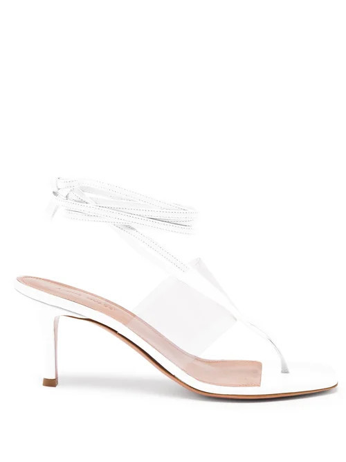 Amina Muaddi - Zula 70 Clear-strap Leather Sandals - Womens - White | Matches (US)