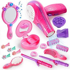 JOYIN 17Pcs Girls Beauty Salon Set, Pretend Play Doll Hair Stylist Toy Kit with Hairdryer, Mirror... | Amazon (US)