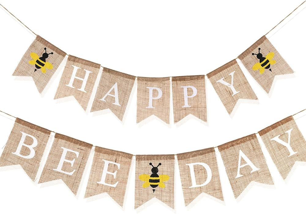 HOWAF Jute Burlap Happy Bee Day Banner, Happy Bee Day for 1st Birthday - Bumblebee Birthday Party... | Amazon (US)