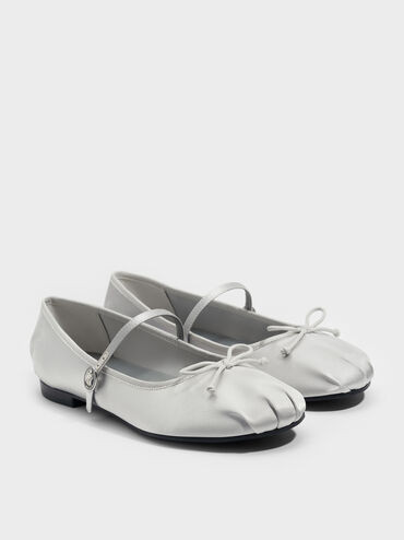 Emiko Satin Bow Mary Jane Flats
    
         - Silver | Charles & Keith AU