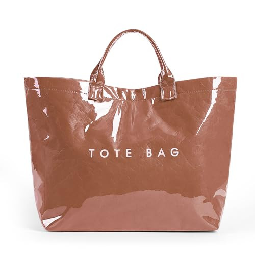 Lushandy PVC Tote Bag Women's Letters Print Tote Bag Large Kraft Paper Tote Bag Carry All Bag Top Handle Clear Hobo Handbag | Amazon (US)