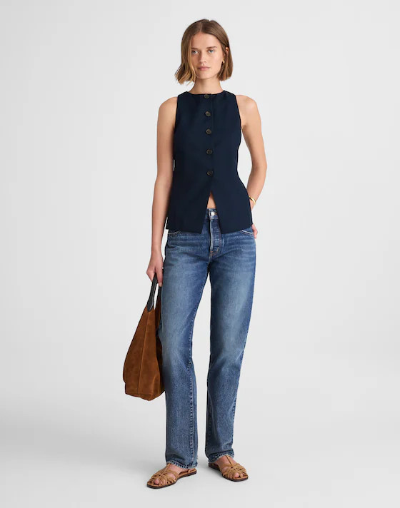 Crewneck Cutaway Vest in Drapey Twill | Madewell | Madewell