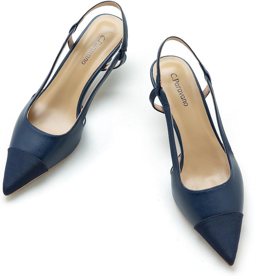 C.Paravano Women's Slingback | Leather Slingback Flats | Pointed Toe Slingback Pumps | Comfort He... | Amazon (US)