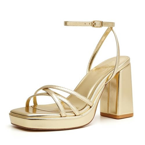 Trary Gold Heels, Square Toe Gold Shoes for Women Dressy, Gold Heel Strappy Heels for Women, Chunky Heels, Gold Platform Heels, Block Heels for Women, High Heels Wide Feet, Sandal Heels, Thick Heels | Amazon (US)