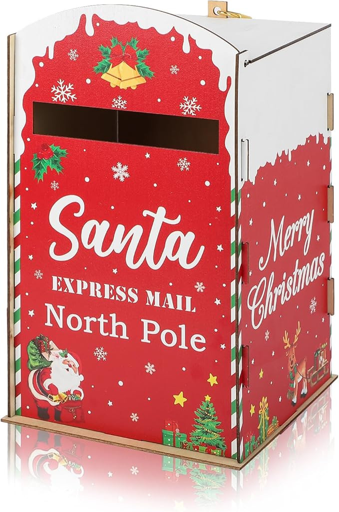 Christmas Mailbox Letters to Santa Mailbox,Red North Pole Delivery Mailbox for Santa Claus,Wooden... | Amazon (US)