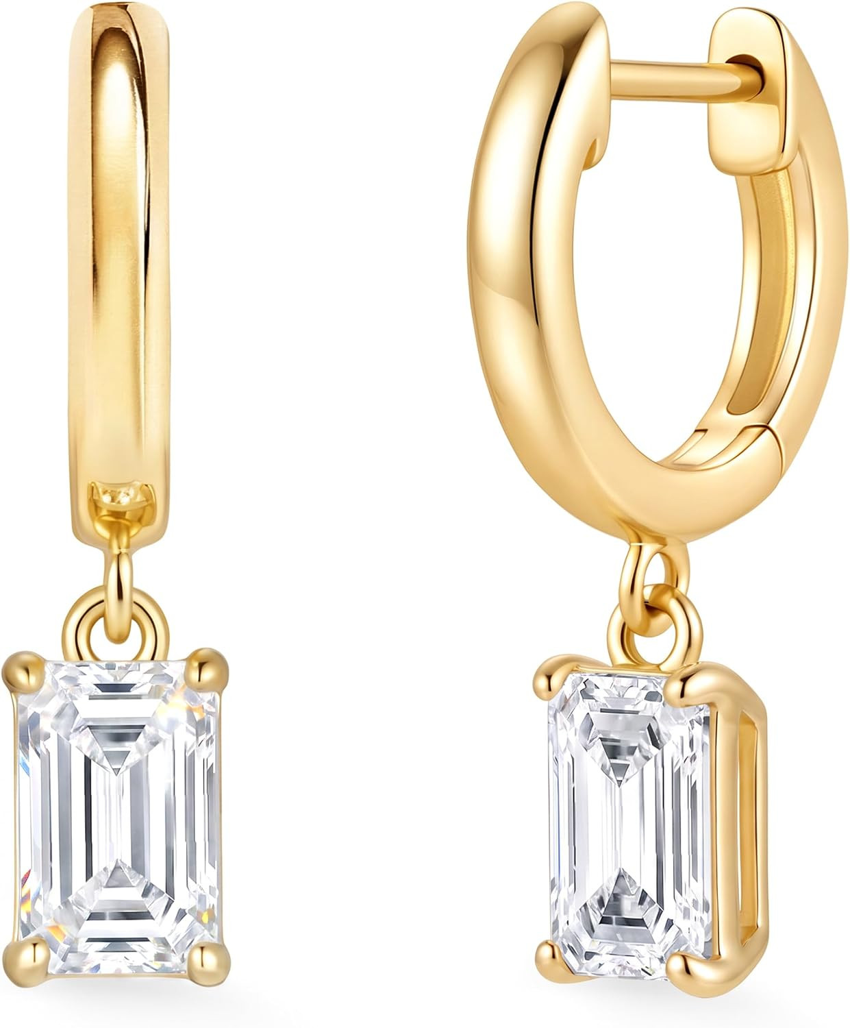 ASHINE Huggie Hoop Earrings, 14K Gold Plated CZ Drops | Amazon (US)