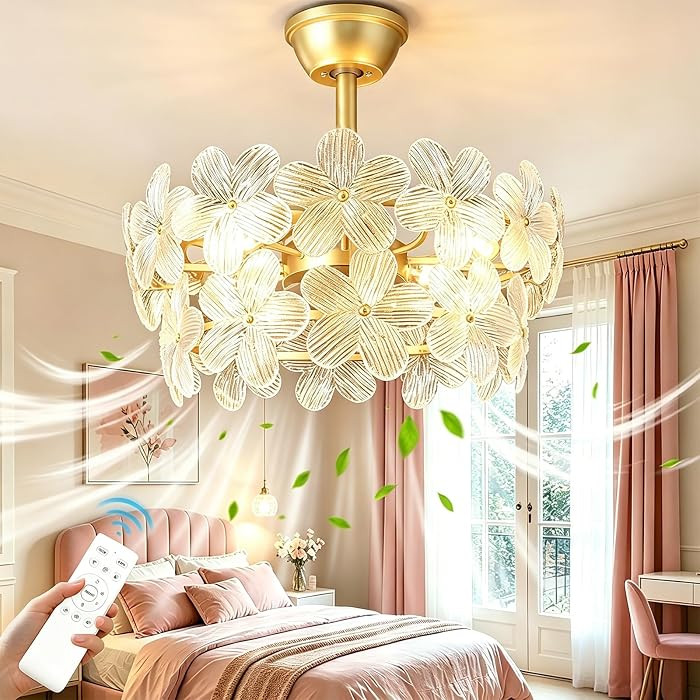 Gold Chandelier Ceiling Fan: 20" Flower Crystal Fandeliers Ceiling Fans with Lights Remote Contro... | Amazon (US)