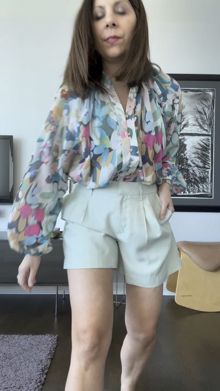 Summer blouse, shirts, pleated shorts, brunch outfit 

#LTKfindsunder50 #LTKmidsize #LTKover40